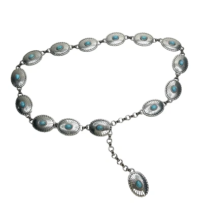 TAIWAN Womens Silver/Turquoise Southwestern Chain Concho Belt Cowgirl Western - Image 1 of 4