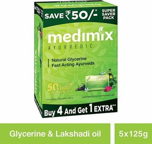 Medimix Ayurvedic Natural Glycerine, Lakshadi Oil Bathing Bar, 125 g Soap + Free - Picture 1 of 9