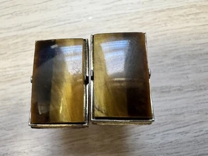 Vintage Pair Swank Tiger's Eye Sterling Silver Cufflinks - Picture 1 of 12