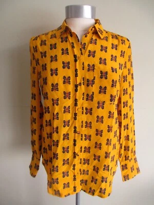 Blusa J CREW Seda Abotonada Color Mostaza Estampado Mariposa TALLA 2 AS422 NUEVA SIN ETIQUETAS Foto 1 de 4