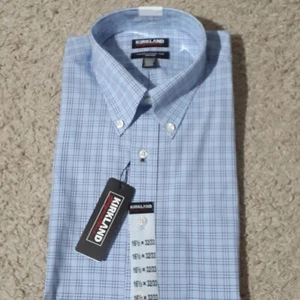 NWT Kirkland Signature Long Sleeve Button Down Dress Shirt - Various Size - Blue - Picture 1 of 4