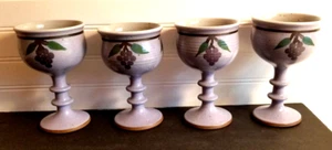STEVE CASAGRANDA Studio Art Pottery Wine Goblets Set of 4 Lavender with Grapes - Picture 1 of 21