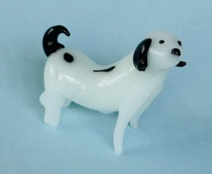 Small Vintage White, Black Hand Blown Art Glass Dog Figurine - Picture 1 of 5