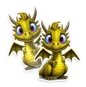 Adorable calcomanía de vinilo parachoques dorada Baby Dragon Fantasy M33036 2 piezas - Imagen 1 de 8