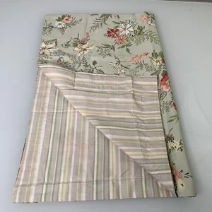 Single Martha Stewart Pillowcase Standard Sage Green Floral Striped Cotton - Picture 1 of 11