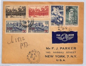 FRANCE Air Mail Cover Paris-New York USA 1947 {samwells-covers}YZ334 - Picture 1 of 12