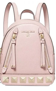 NEW Michael Kors Mini Brooklyn Studded Leather Pink Backpack Convertible - Picture 1 of 14