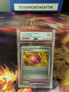 Pokemon Prismatic Evol 2025. HABAN BERRY #111 Rev Holo Poke Ball PSA como nuevo 9 - Imagen 1 de 5