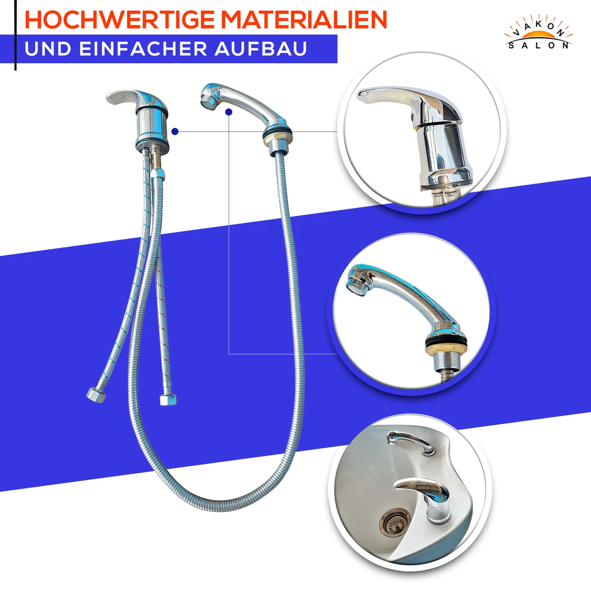 Schwarze Friseur-Armatur Mit 2 Schläuchen – Für Waschbecken, Shampoo-Schüssel & Rückenspülung