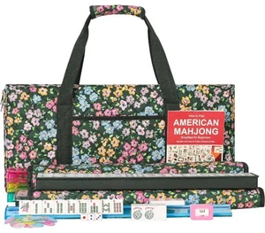 Amerikanisches Mahjong Set, 166 weiße Fliesen mit dunkelgrüner kleiner Blumentasche und Acc... - Bild 1 von 13