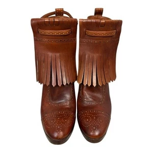 Ralph Lauren Purple Label Collection 8 1/2B frangia in pelle marrone cognac - Foto 1 di 14