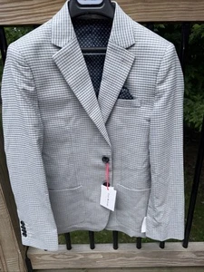 Isaac Mizrahi New York Boy's Tan Navy Gingham Blazer Size 14 Slim Fit - Picture 1 of 8