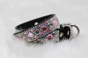 Jacqueline Kent Hundehalsband Diamanten in der Rüsche Strass Rosa Small Neu ohne Etikett - Bild 1 von 1
