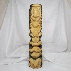 Hawaiian Tiki Totem 14.5" Hibiscus Wood Hand carved Intricate Tribal Design - Picture 1 of 15