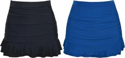 HILOR WOMEN'S SKIRTED BIKINI BOTTOM SHIRRED RUFFLE SWIM SKIRT BLUE BLACK - Image 1 of 4