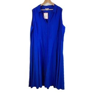 Julipa Blue Sleeveless Button Through Circle Skirt Shirt Dress UK 30 NWT - Picture 1 of 10