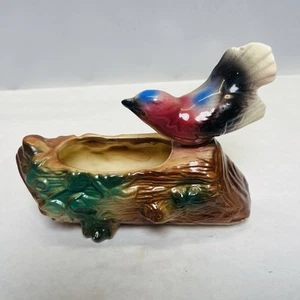 California Pottery Song Bird on Log Planter Vtg Pink Blue,White Maddux MCM - Picture 1 of 10