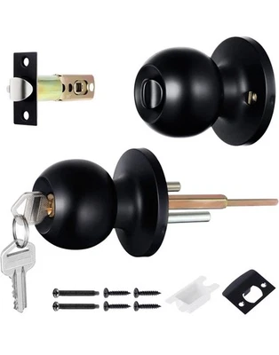 Door Knob With Lock and Keys External Lock Set Internal Door Handle 3 Pack Black - Image 1 of 4