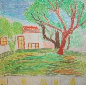 Vintage expressionist pastel painting landscape house signed - Picture 1 of 9