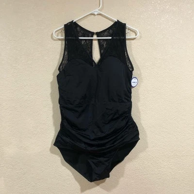 NWT Swimsuits for All black lace ruched v neckline one piece swimsuit 18 - Image 1 of 4