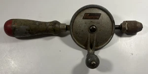 Trapano a manovella vintage Stanley stile sbattitore uova manovella manico legno strumento USA - Foto 1 di 4