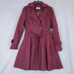 Order Plus Women's Trench Coat Belted Pockets Lined Long Sleeve Maroon Size L - Picture 1 of 12