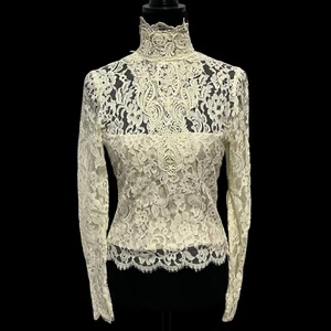 Jessica McClintock Lace Embroidered Long Sleeve Top Button Down Back Vintage - Picture 1 of 9
