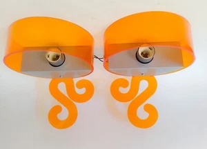 ♥ EMPORIUM PAAR ORANGE PLEXIGLAS WANDLEUCHTE WANDLAMPE VINTAGE DESIGN - Bild 1 von 8