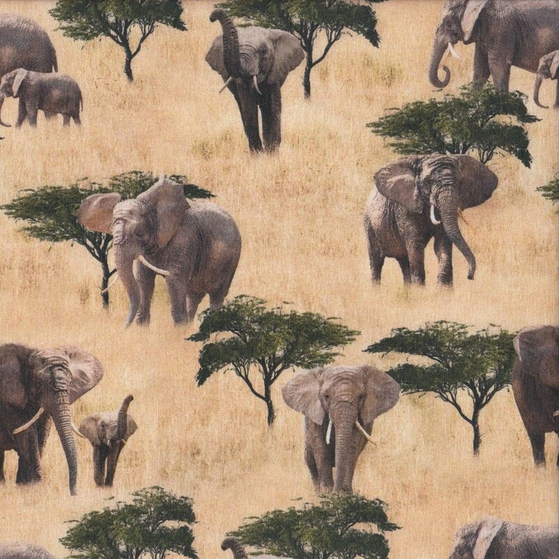 NEW Wild Elephant Herd Savannah African Safari Quilting Fabric 1/2 Metre - image 1 of 1