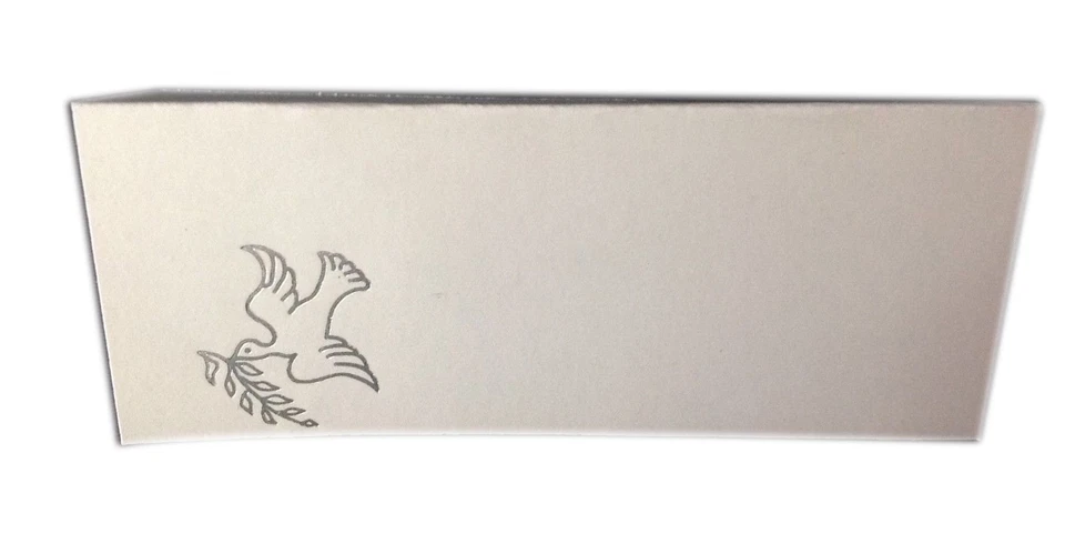 50 tarjetas de lugar blancas estilo tienda paloma paz plateada 4,25" x 1,75 plegadas Foto 1 de 1