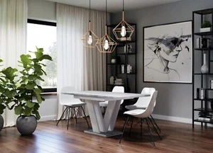Extendable Table 120-160x80cm Kitchen White Stone Effect TOP SELLER - Picture 1 of 9