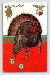 Postcard Thanksgiving Turkey Patriotic 1910 Posted Abilene TX Divided Back - Picture 1 of 2