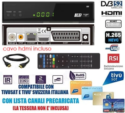 Decoder Satellitare Amiko Tivusat HD Senza Tessera Card Scheda TvSat Compatibile - Immagine 1 di 4
