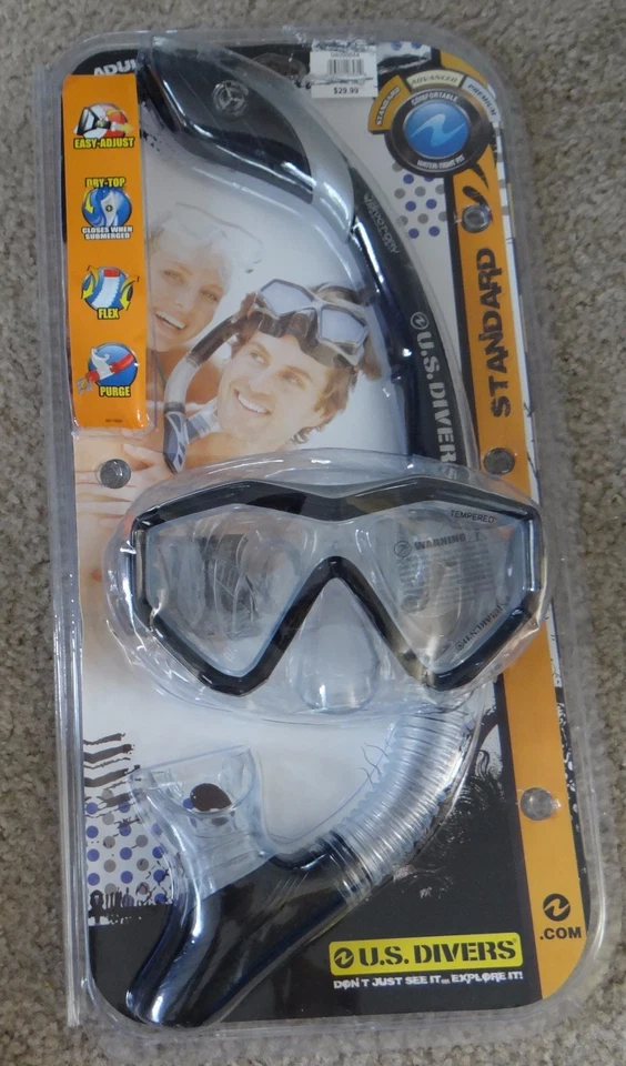 NIB U.S. DIVERS Standard gray/black Mask & Snorkel 2pc combo set, size Adult  - Image 1 of 1