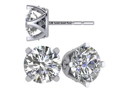 Серьги-гвоздики Lucita из чистого серебра с 4 зубцами покрытие платиной с цирконием 2 TCW - Изображение 1 из 4