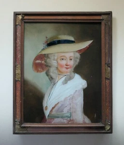 Portrait de jeune femme 18ème peinture fixé / verre Marie-Antoinette / Louis XVI - Foto 1 di 5