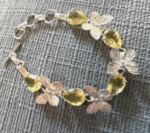 Sterling Silver .925 ~ 10mm x 14mm Pear Citrine Butterfly Toggle 8" Bracelet - Picture 1 of 8