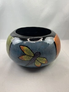Dragonfly Planter, Squared Pattern With Crackle Paint, 4 1/2 Inches Tall - Picture 1 of 12