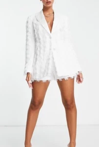 New ASOS Design Fringed Suit Blazer Shorts Womens White Size 8/10 - Picture 1 of 19