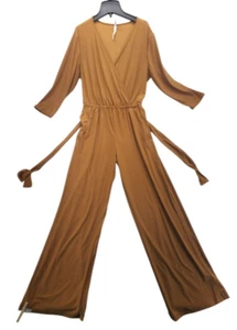 NY Collections jumpsuit Petite L Brown D197 - Picture 1 of 7