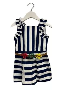 Mayoral Striped Playsuit Age 2 years Baby Girl Navy White Belt Flower Applique - Picture 1 of 8