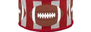 1.5" football Wired ribbon~ football ribbon~ red stripe ribbon 4 Yards - Picture 1 of 1