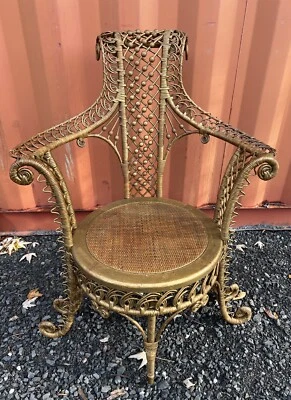 Rare 19th century Gilding paint Heywood Bros & Wakefield Co. wicker chair 1898 - Image 1 of 4