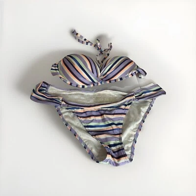 Victoria's Secret Talla M Parte Inferior 34B Top Clásico Hipster Bikini Rayas Finas Foto 1 de 4