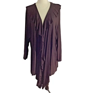 INC INTERNATIONAL CONCEPTS PLUS WOMAN 3X BROWN JERSEY KNIT CARDIGAN OPEN RUFFLE - Picture 1 of 11