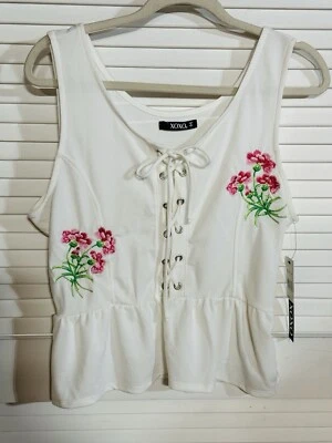 xoxo y2k cami corset White Top Embroidery Floral Size L Women Side Zip NWT - Image 1 of 4