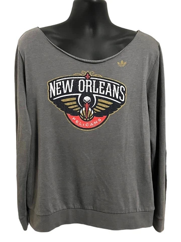 ADIDAS New Orleans Pelicans Size XL Gray Graphic Print Sweatshirt Raw Neckline Cover