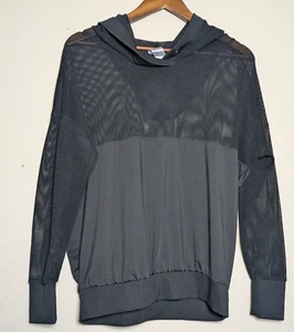Black Mesh Hooded Pullover Hoodie Top Size Large Streetwear Athleisure Punk Rave - Picture 1 of 6