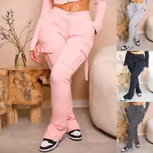 Cargo Pants With Pockets High Waist Drawstring Wide Leg Straight Trousers For Wo - Picture 1 of 69