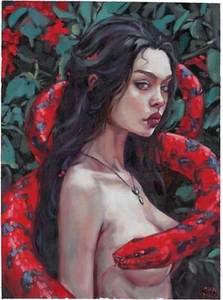 original painting 30 x 40 cm 86ShAn oil paints woman&snake portrait - Picture 1 of 3